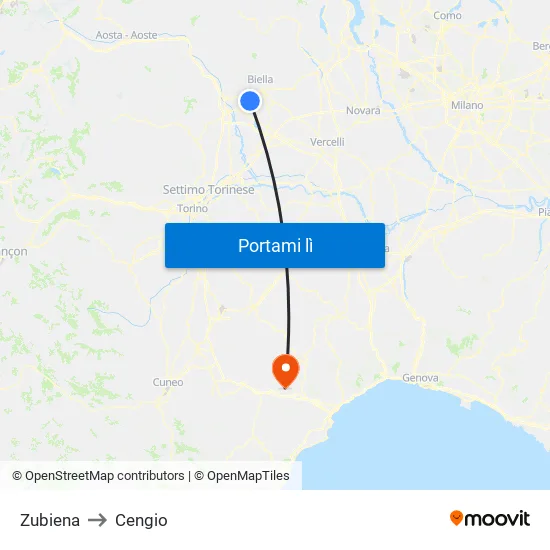 Zubiena to Cengio map