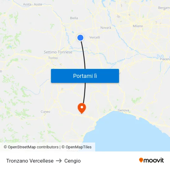 Tronzano Vercellese to Cengio map