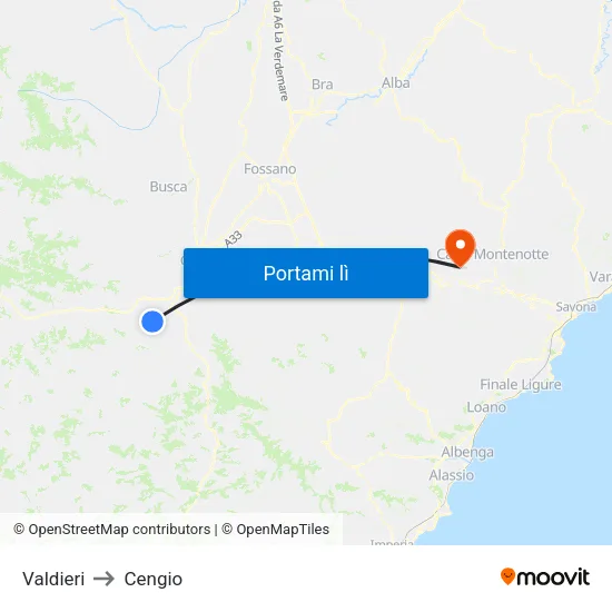 Valdieri to Cengio map