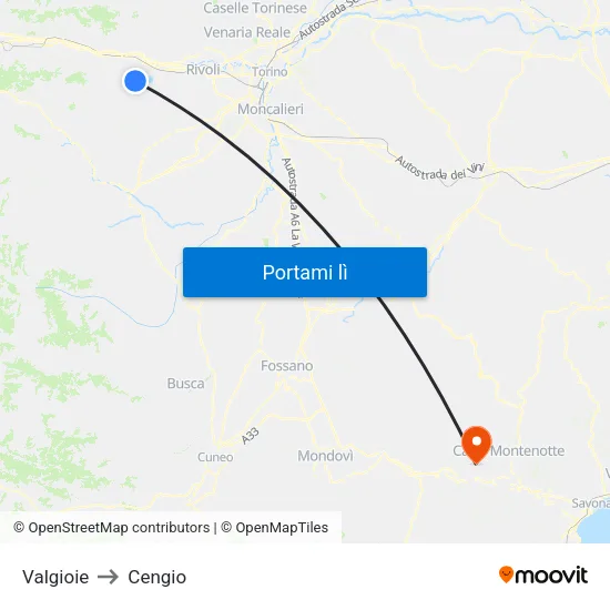 Valgioie to Cengio map