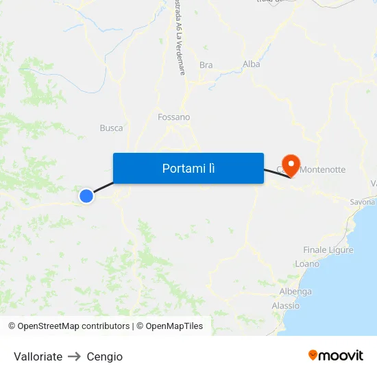 Valloriate to Cengio map