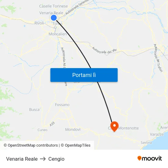 Venaria Reale to Cengio map
