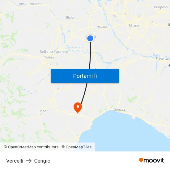 Vercelli to Cengio map