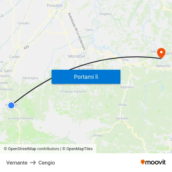 Vernante to Cengio map