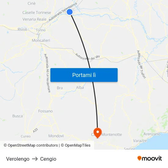 Verolengo to Cengio map