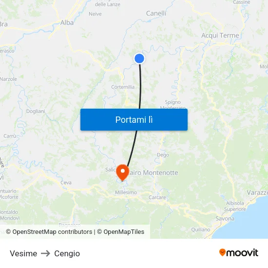 Vesime to Cengio map