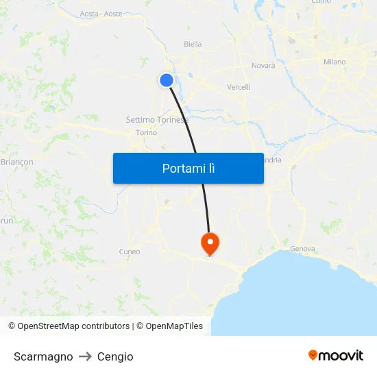 Scarmagno to Cengio map