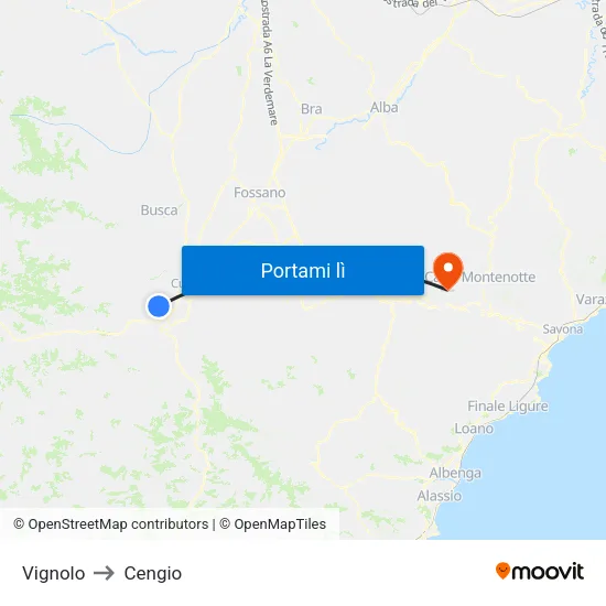 Vignolo to Cengio map