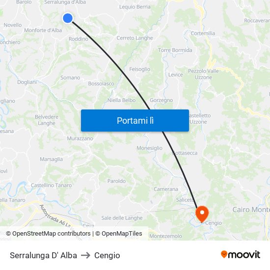 Serralunga D' Alba to Cengio map