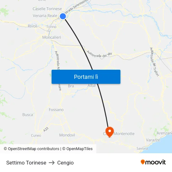 Settimo Torinese to Cengio map