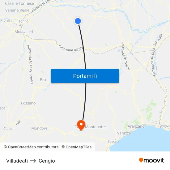 Villadeati to Cengio map