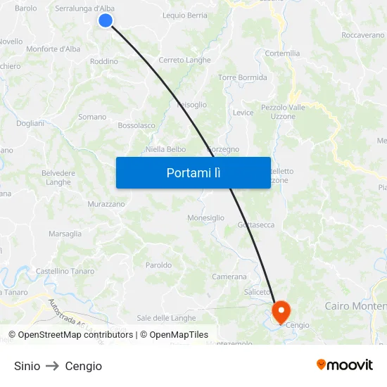 Sinio to Cengio map