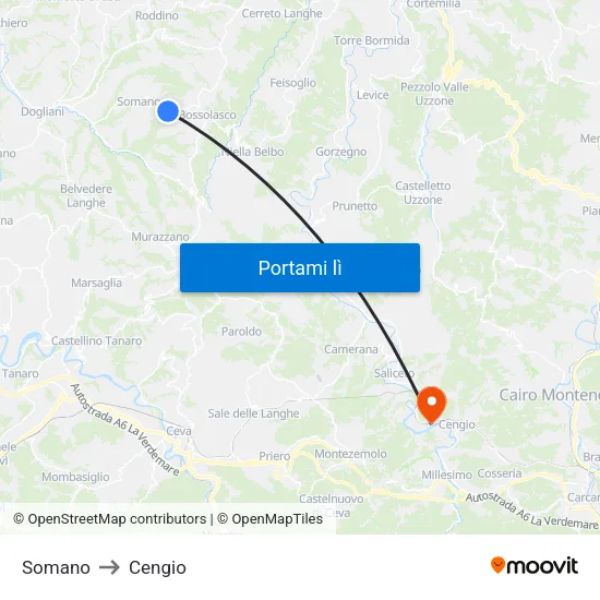 Somano to Cengio map