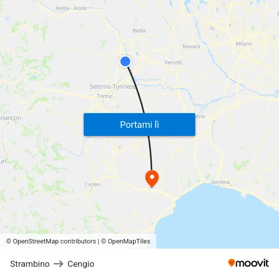 Strambino to Cengio map