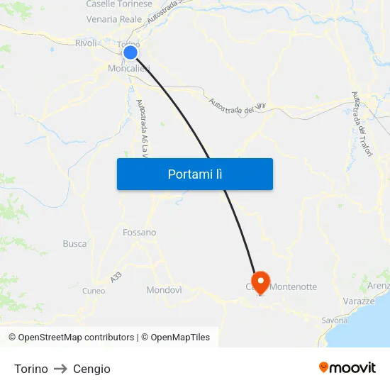 Torino to Cengio map
