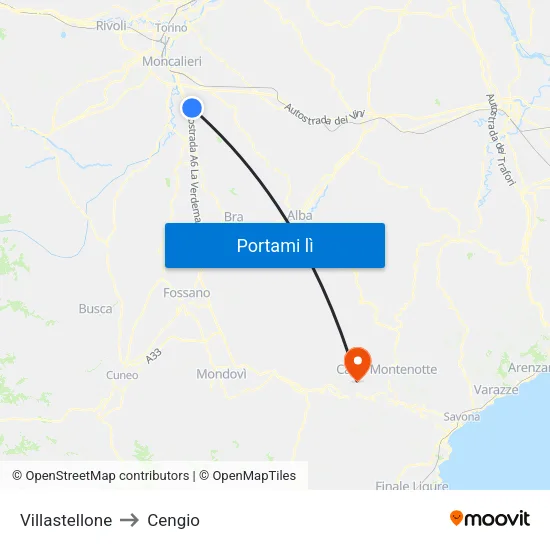 Villastellone to Cengio map