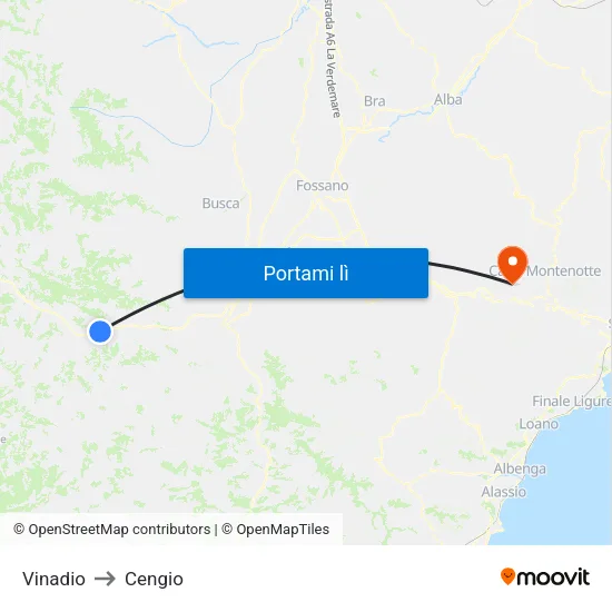 Vinadio to Cengio map