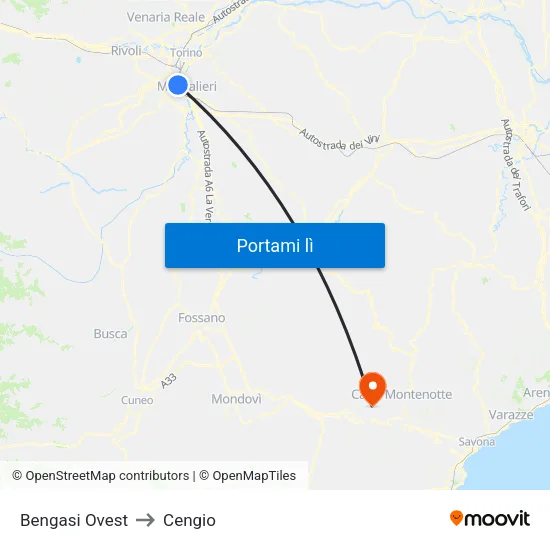 Bengasi to Cengio map