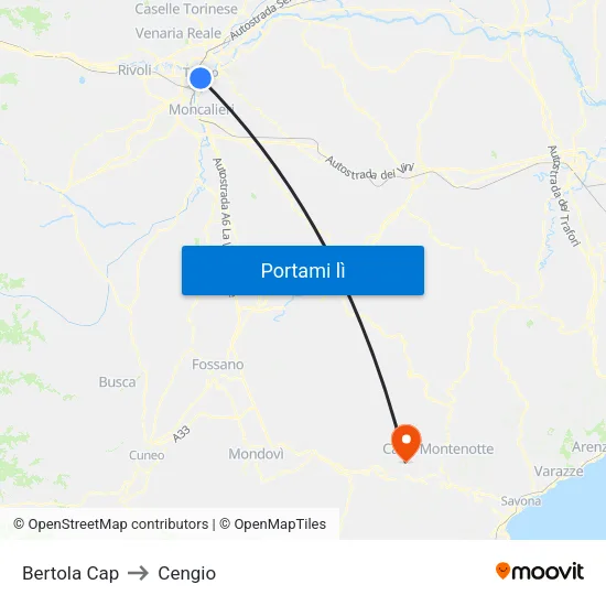 Bertola Cap to Cengio map