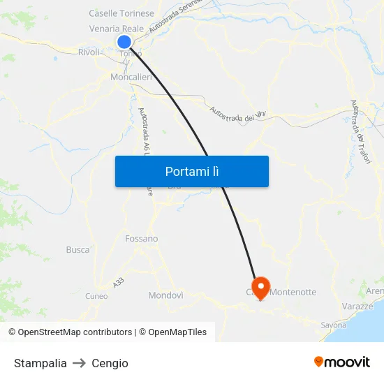 Stampalia to Cengio map