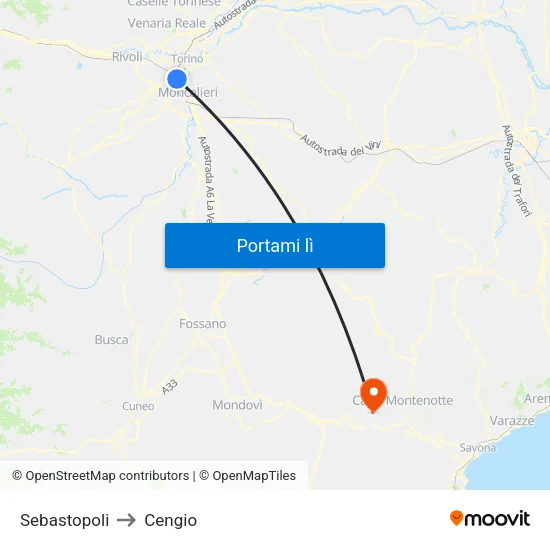 Sebastopoli to Cengio map