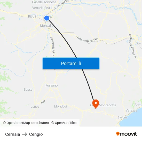 Cernaia to Cengio map