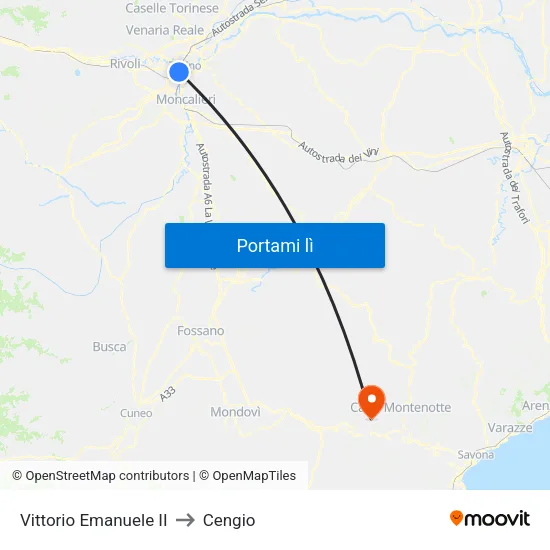 Vittorio Emanuele II to Cengio map