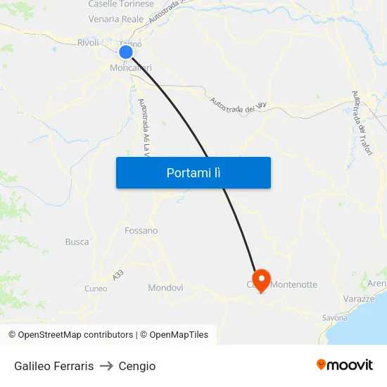 Ferraris to Cengio map