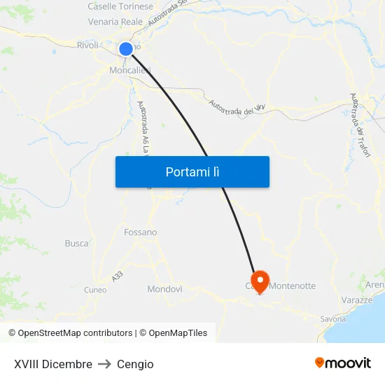 XVIII Dicembre to Cengio map