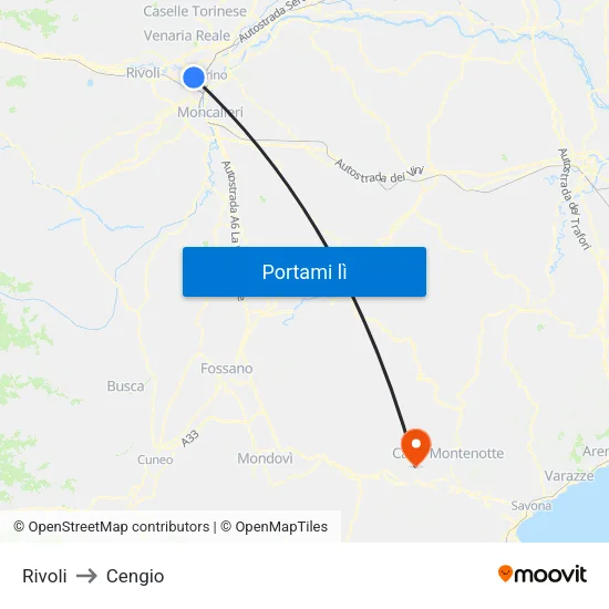 Rivoli to Cengio map