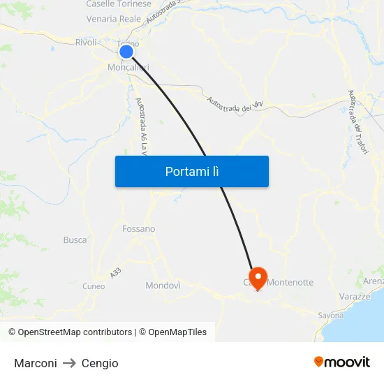 Marconi to Cengio map