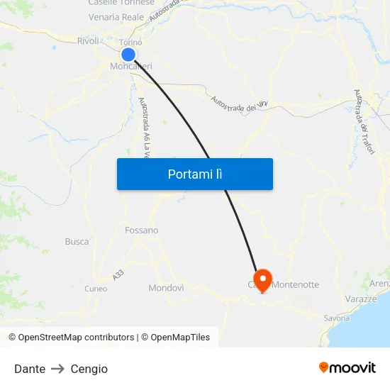 Dante to Cengio map