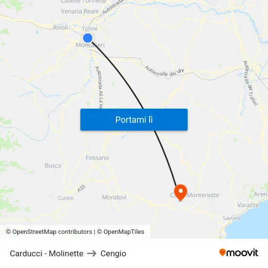 Carducci - Molinette to Cengio map