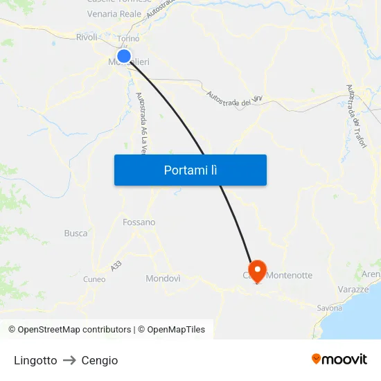 Lingotto to Cengio map