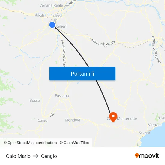Caio Mario to Cengio map