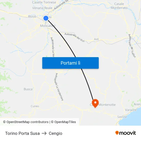 Torino Porta Susa to Cengio map