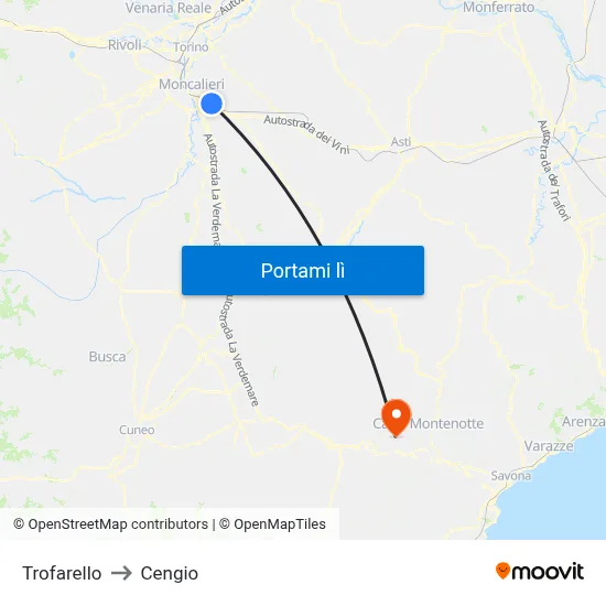 Trofarello to Cengio map