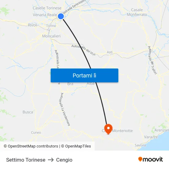Settimo Torinese to Cengio map