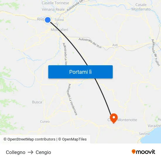 Collegno to Cengio map