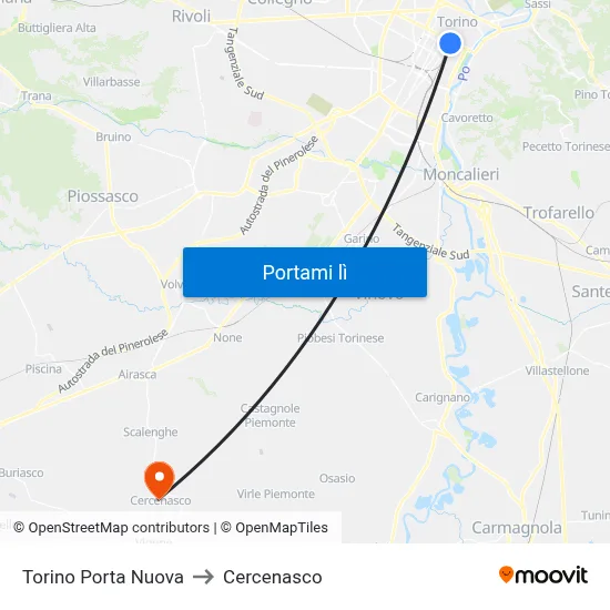 Torino Porta Nuova to Cercenasco map