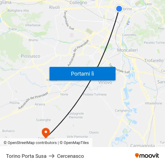 Torino Porta Susa to Cercenasco map