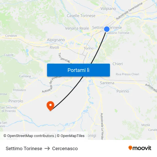 Settimo Torinese to Cercenasco map