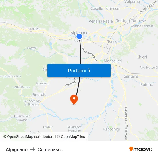 Alpignano to Cercenasco map