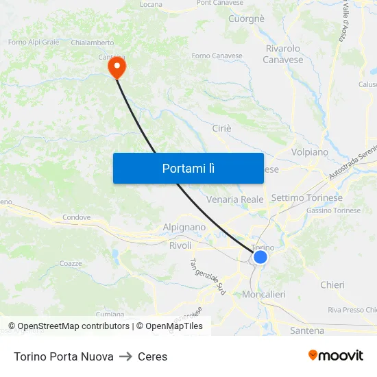 Torino Porta Nuova to Ceres map