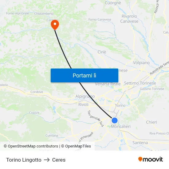 Torino Lingotto to Ceres map