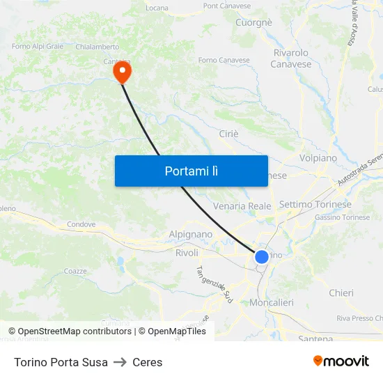 Torino Porta Susa to Ceres map