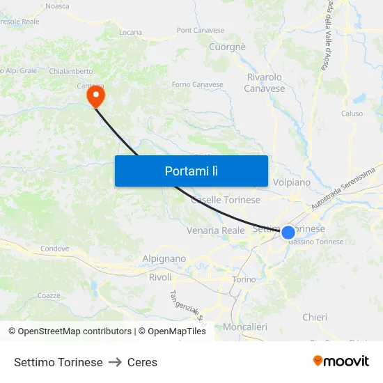 Settimo Torinese to Ceres map