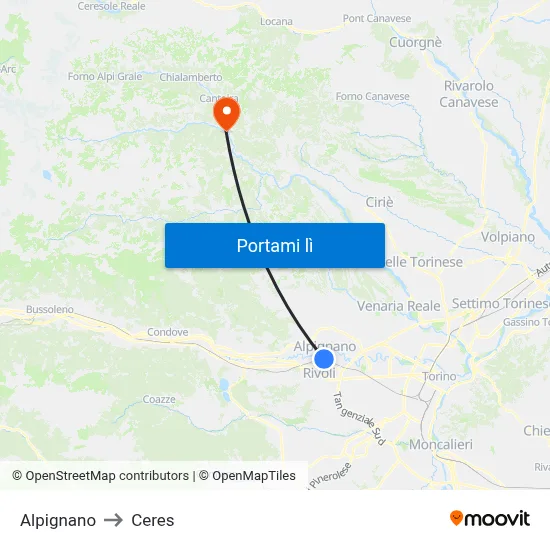 Alpignano to Ceres map