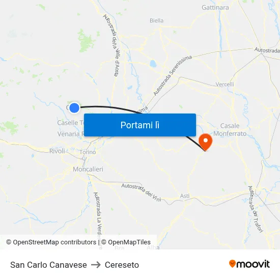 San Carlo Canavese to Cereseto map