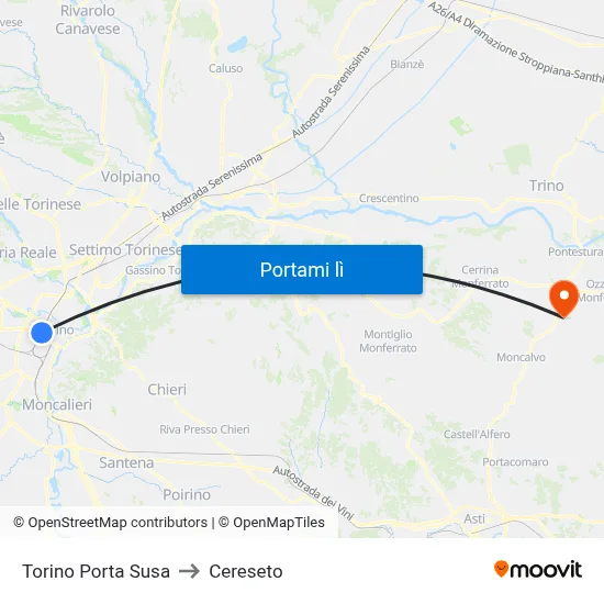 Torino Porta Susa to Cereseto map